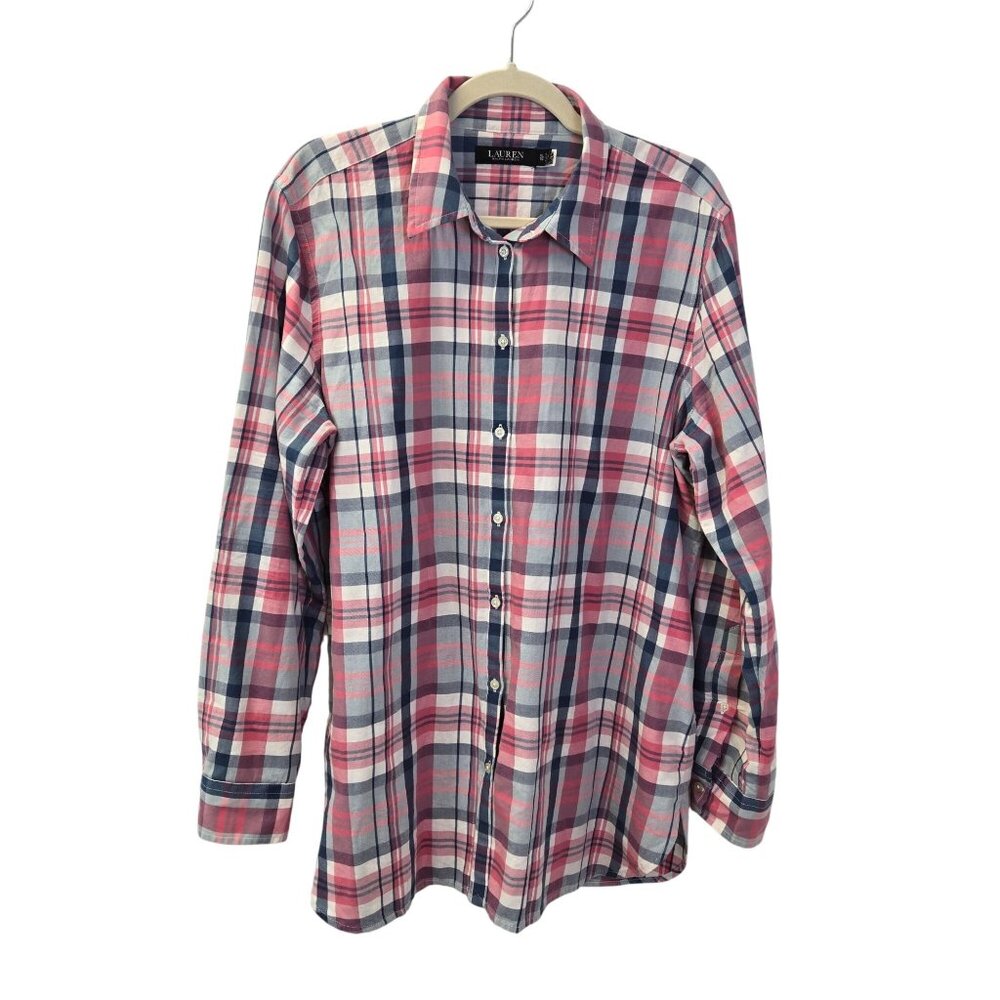 Lauren Ralph Lauren Black Label Plaid Roll Tab Sleeve Button Down Shirt Size XL